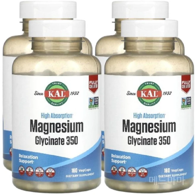 칼 고흡수 마그네슘 글리시네이트 350 베지캡슐 160정, 4팩 - 쿠팡
