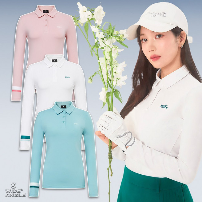 여성 골프티셔츠 카라넥티 심플 로고 절개 폴로 티셔츠 와이드앵글 골프웨어 WWP25291