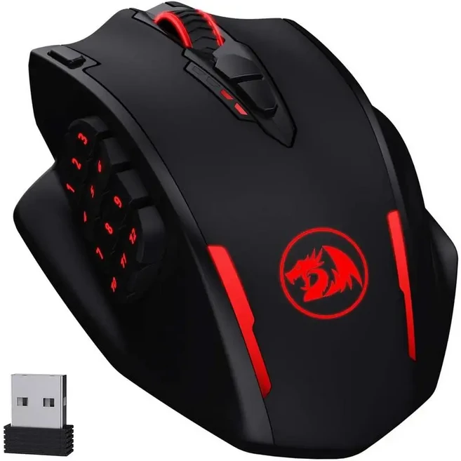 Redragon M913 게이밍 16000 DPI 유선 2.4Ghz 무선 RGB 광학 게이머 마우스 프로그래밍 가능 버튼 16개 검, 02 Black