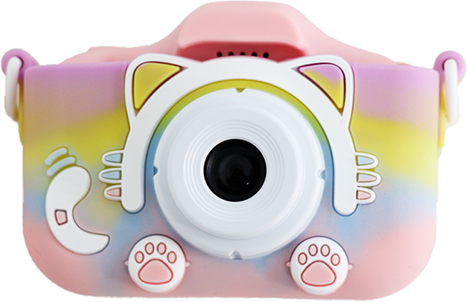 도파밍 어린이 키즈 미니 디지털 카메라 케이스 스트랩 목걸이 포함, 레인보우캣