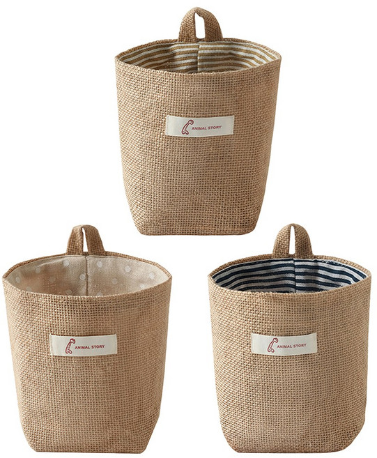 투데이리빙 3p 세트 벽걸이 패브릭 수납 정리 다용도 바구니 소품 정리함 걸이식 포켓 바스켓 수납함 분리수거함 빨래바구니, 3개, R98577A(베이지