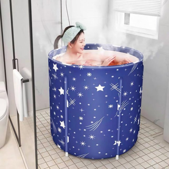 스타 한증 홀로 사우나 헨리 성인 나혼자 1인 이동식 반신욕기 간이 반신 미니욕조 캐치크린 프리미엄 접이식 아뜨아뜨 안심 목욕통, 블루문(원통형), 1개