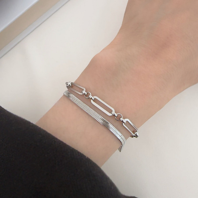 르부포유 써지컬스틸 뱀줄 클립체인 두줄 레이어드 팔찌 2color