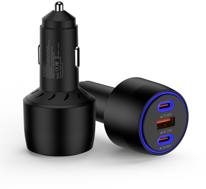 ANNIBER 102W C타입 3포트 PD36W+QC30W+PD36W 차량용 시거잭 자동차 초고속 충전기, 블랙, BS251001