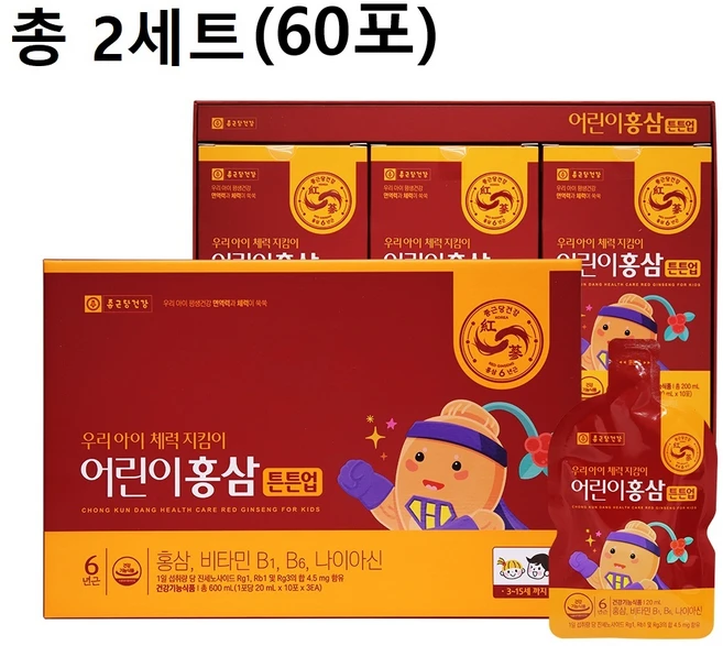 종근당 어린이홍삼 (20ml x 30포), 10회분, 6박스 - 쿠팡