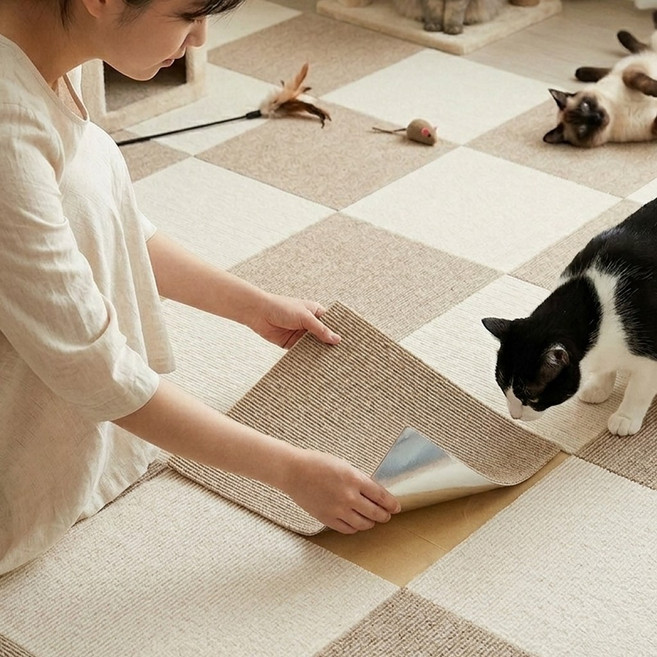 서플라이랩 다용도 접착식 타일 카페트 반려동물 미끄럼방지 단열효과 고양이 스크레쳐 10p, 1아이보리