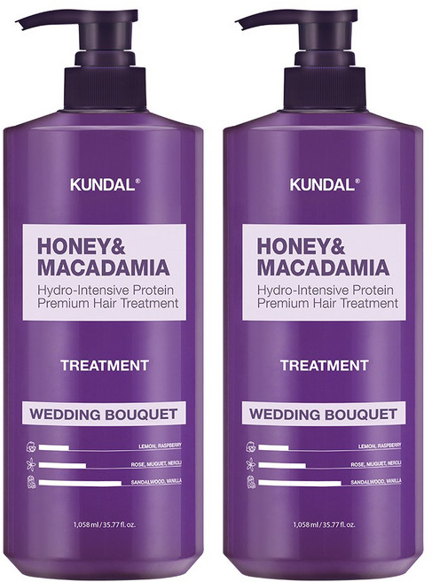 쿤달 허니 앤 마카다미아 헤어 트리트먼트 웨딩부케향, 1.058L, 2개