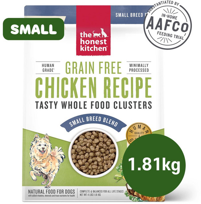 디어니스트키친 클러스터 그레인프리 치킨 스몰브리드 오븐베이크드 부드러운 작은 알갱이 말티즈 포메라니안 시츄 노령견 아기 강아지 사료, 1.81kg, 1개, 닭+야채