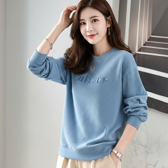 데일로엔 여성 긴팔 레터링 티셔츠 자수 맨투맨