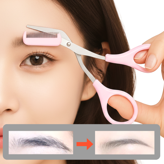 리엔솜드 쉽게 다듬는 눈썹 빗 가위, 1개, 소프트핑크