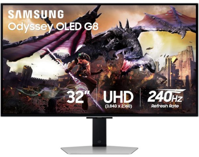 삼성 32인치 오디세이 OLED G8 G80SD 시리즈 4K UHD GSync 호환 QDOLED 게이밍 모니터 240Hz 0.03ms 눈부심 없는 디스플레이 세련된 메, DP and HDMI Cable