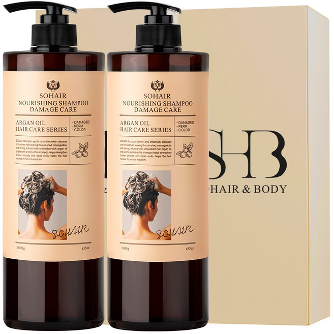 쏘헤어 너리싱 아르간 탈모 샴푸 데미지케어, 1kg, 2개