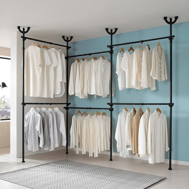 6단 무타공 드레스룸 행거 EOB-406C 튼튼한 설치형 옷걸이 헹거