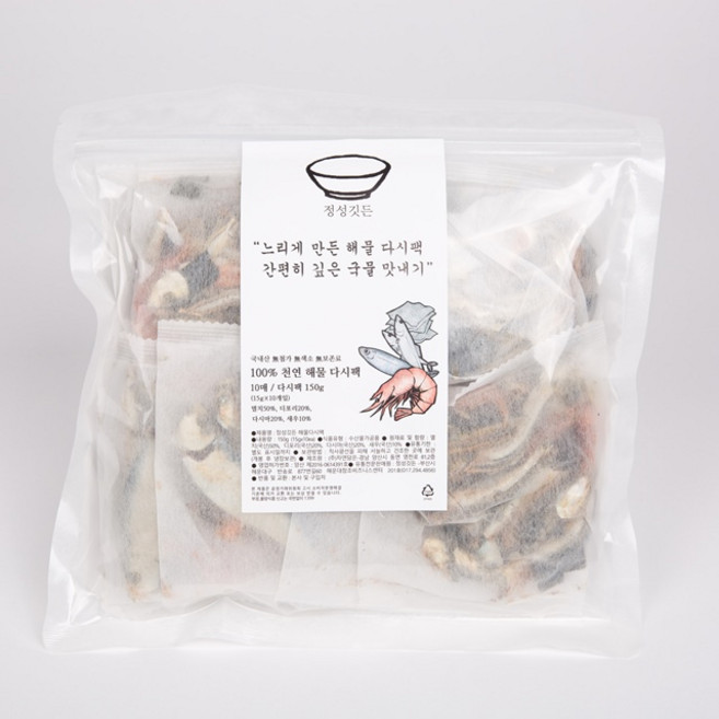 [정성깃든] 국내산 멸치/보리새우/다시마 천연 해물 다시팩 - 친환경 PLA 포장 120g, 150g, 1개