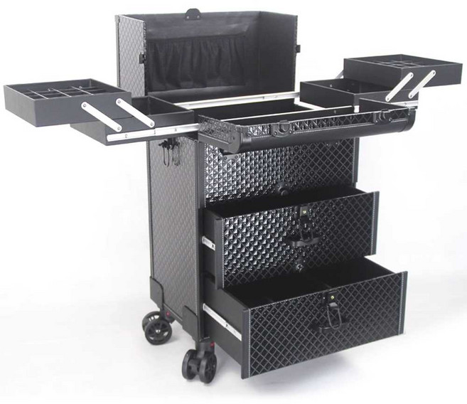 심플베이직 메이크업 박스 캐리어 화장품 가방 하드 케이스 트롤리 이동식, 819워터큐브블랙포레이어, 1개