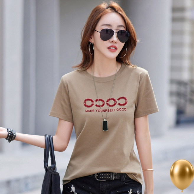 촹싱유푸이 여성 프린팅 반팔티 루즈핏 예쁜 여름티셔츠 라운드 면티 슬림핏 반팔티 패션 명품 반팔티 82315C