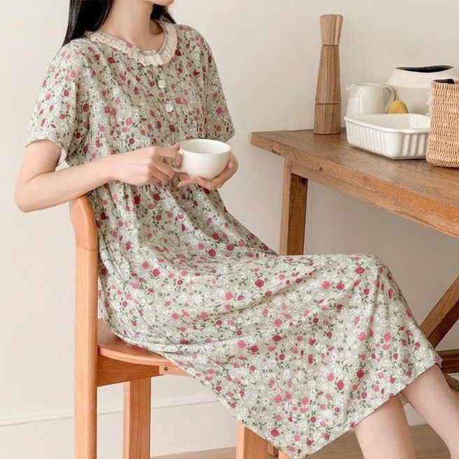 MARIQUE 여성 플라워 꽃무늬 인견 원피스 홈웨어 잠옷