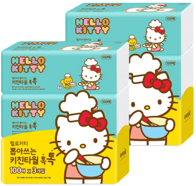 ITC 헬로키티 뽑아쓰는 천연펄프 키친타올, 100매, 6개
