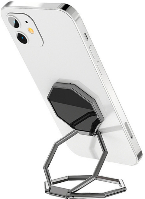 위드웍스 팔각 2in1 휴대폰 메탈 핑거링 거치대, 1개, 블랙