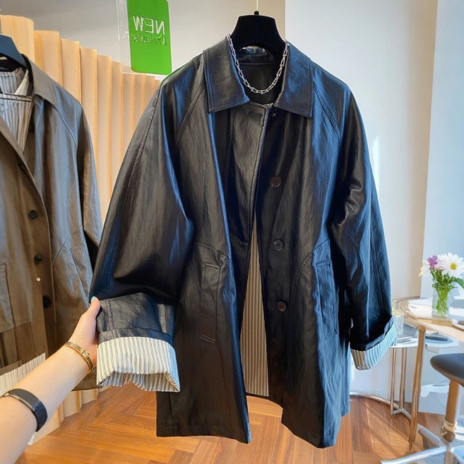 쩐쿠 여성 카라넥 캐주얼 가죽 자켓 K0169