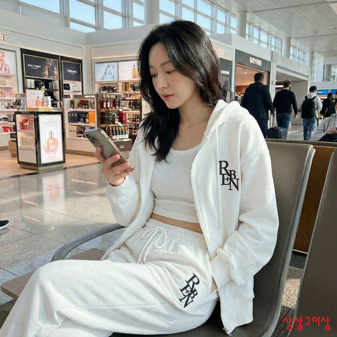 상상그이상 여성용 국내제작 RB후드집업 자수 영문 레터링 포인트 특양면소재 캐주얼점퍼 오버핏 간절기 후드집업