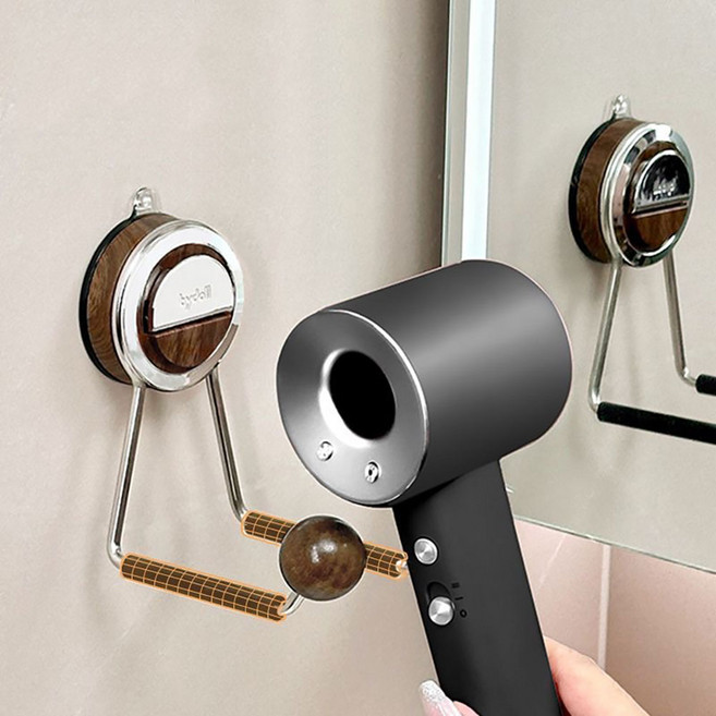 비비드 벌브 이중흡착식 무타공 드라이기거치대, 월넛, 1개