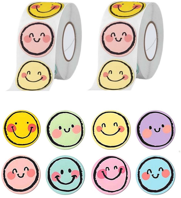 500개입 스마일 얼굴 이모티콘 원형 스티커, 500매(S299), 2세트