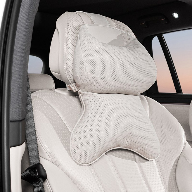 차량용 목쿠션 허리쿠션 프리미엄 요트 가죽 클라우드 솜 메모리폼 숨쉬는 타공 원단 목 보호 쿠션 사계절 공용 통기성 타공 자동차 시트 등받이 쿠션, [크림 화이트] 목쿠션, 1개