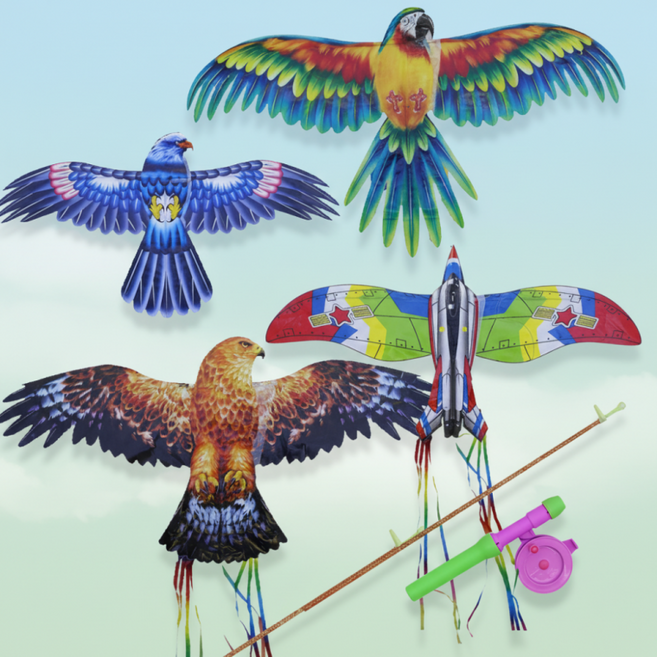 옆집샵 낚시연 날리기 세트 전통 민속 놀이 하늘 높이 꿈을 띄우는 야외 완구, 1개, (소30cm)앵무새