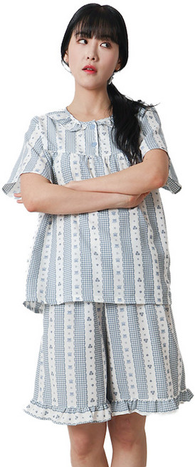 폭스 엠보 시어서커 반팔 머리끈 잠옷세트 E6 여성용