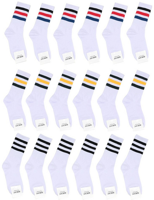 6PACK madeinkorea공장직영국내자체제작 여성 남성용 3줄 배색 롱스포츠 크루삭스[6APCK]