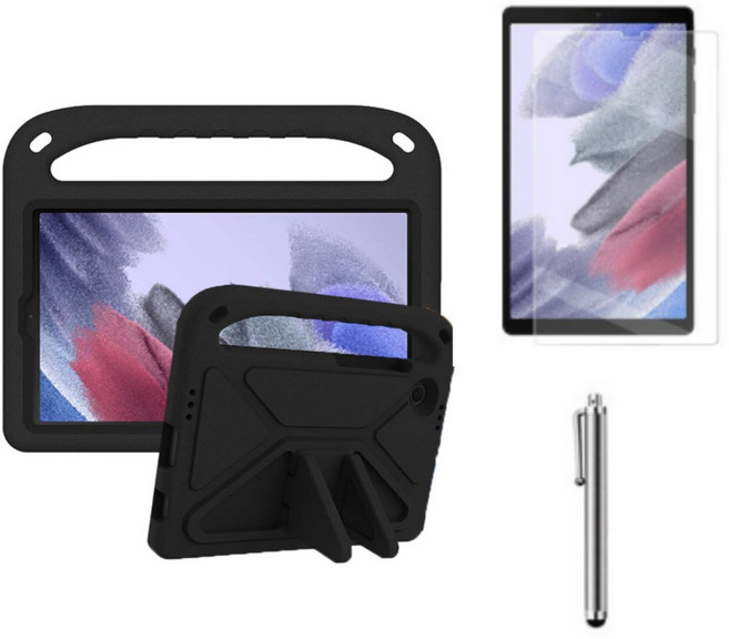 갤럭시탭A7 라이트 Lite 8.7 슬림 북커버 케이스 스탠드+액정필름+터치펜 SM-T220N T225N 케이스나라, 에바폼케이스(블랙)