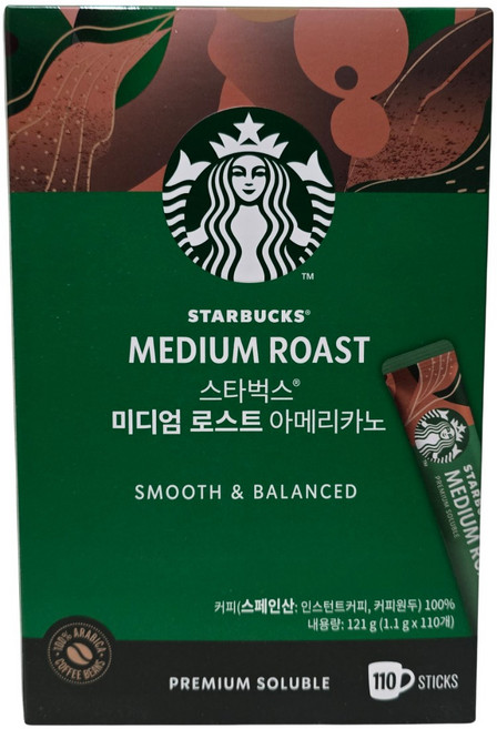 9위 - 스타벅스 미디엄 로스트 아메리카노, 1.1g, 110개입, 1개
