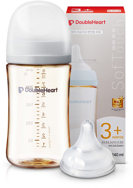 더블하트 모유실감 3세대 PPSU 모먼트 젖병, 1개, 240ml, 세벽그레이(M 젖꼭지)