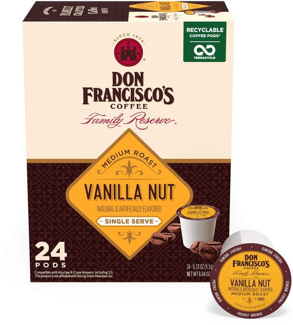 Don Francisco's Vanilla Nut Keurig K-Cup 바닐라 넛츠 미디엄 로스트 커피 24 Pods, 24개입, 1개