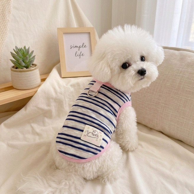 코어엑시스 강아지 스트라이프 원피스 고양이 튜튜 치마 여름 얇은 소형견 옷, 1개, 네이비(남아용 조끼)