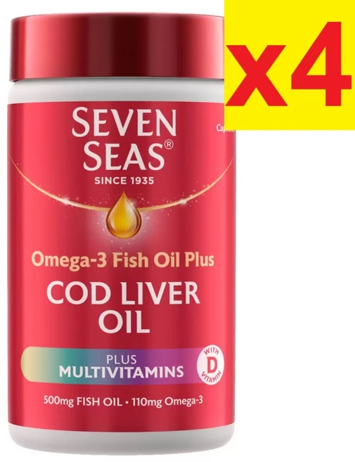90캡슐 4병 세븐씨즈 코드 리버 오일 플러스 멀티비타민 대구 간유 코스트 Seven Seas Cod Liver Oil Plus Multivitamins, 4개, 90정 - 쿠팡