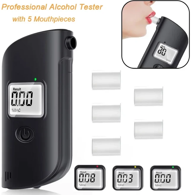 디지털 알코올 호흡 테스터 정확한 LCD 디스플레이 감지기(5개의 마우스피스 포함) 홈 파티용 음주 운전 분, [01] 옵션1, 1개