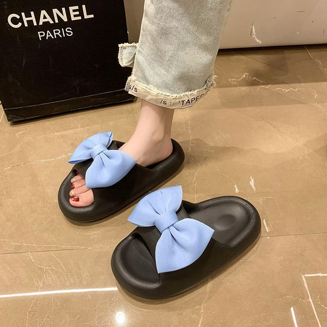 커플 슬리퍼 여성 여름 외출용 있는 패셔너블하고 귀여운 리본 슬리퍼 해변 비치 샌들