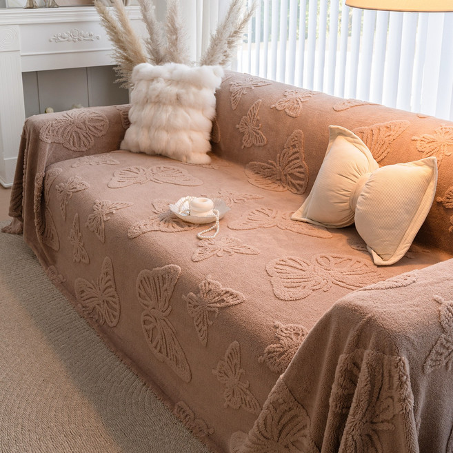 FEIFAN 나비 사계절용 먼지없고 벨벳 쇼파커버 4인용, 1개, 커피색