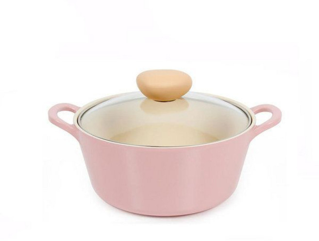 레트로 통주물/22cm 양수냄비 핑크 에콜론 유리뚜껑 646705, 레트로/통주물/24cm프라이팬 핑크/에콜론/긁힘에 강함