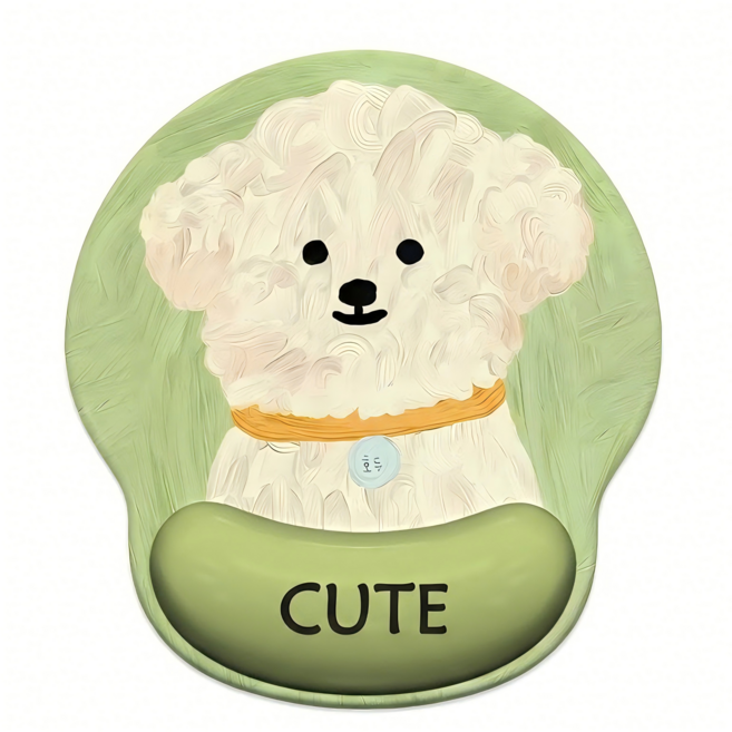 KiKiP 폭신한 강아지 손목보호 마우스패드 귀여운 비숑 쿠션 사무실 데스크테리어 마우스 패드, 1개, 초록색