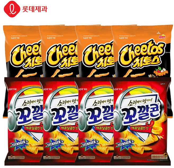 롯데제과 꼬깔콘 매콤달콤72gX4개+치토스 매콤달콤88gX4개, 67g, 8개