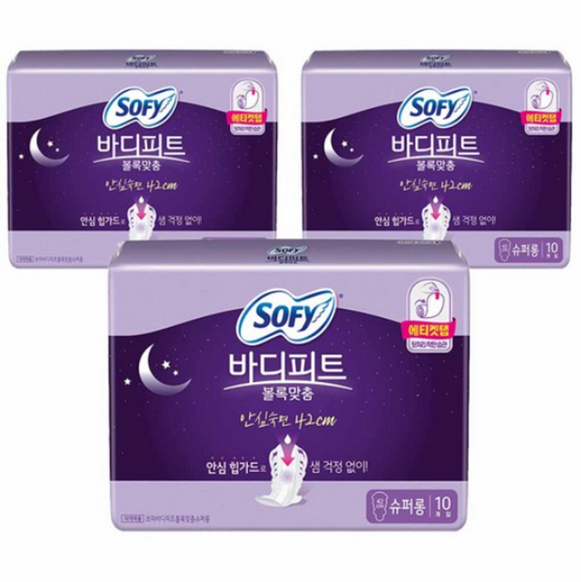 쏘피 바디피트 볼록맞춤 안심숙면 슈퍼롱 생리대, 오버나이트 이상, 10개입, 12개
