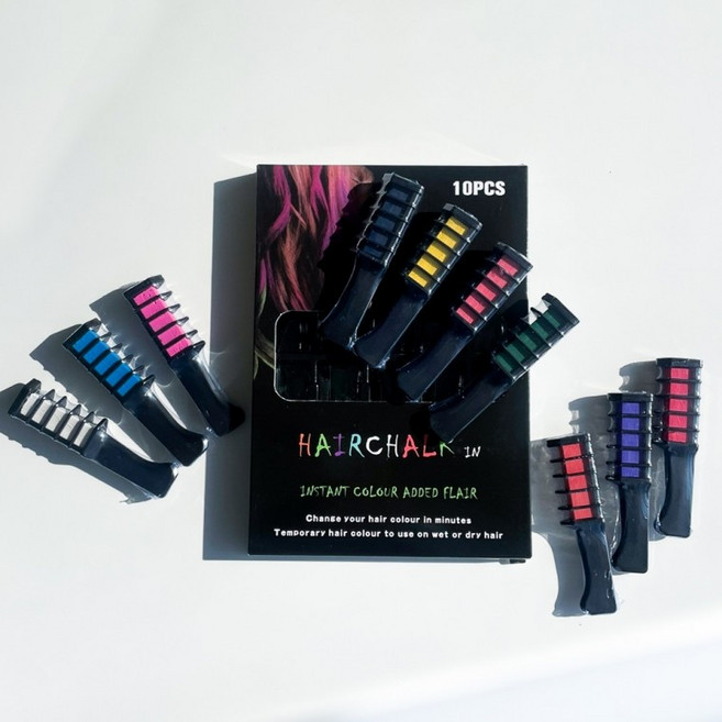 헤어 초크 틴트 10색 세트 SET 일회용 브릿지 염색 머리 크레용 1회용 컬러링 빗 펜 간단 간편 컬러 포인트, 상세페이지 참조, 1개