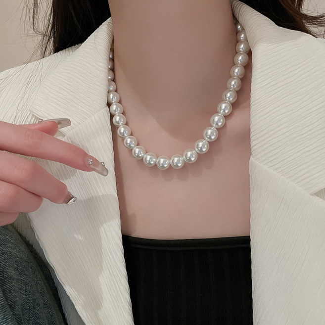 [MNC] 진주 목걸이 3mm 4mm 6mm 8mm 10mm 12mm 상큼 달콤 내추럴 스타일 액세서리 럭셔리한 디자인의 고급스러운 레이어드 체인 길이 47.5cm 단품