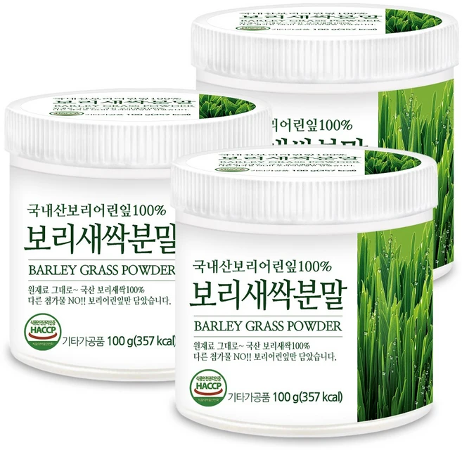 푸른들판 국내산 보리새싹 분말 가루 100% 새싹보리 분말 국산 차 보리어린잎 새싹보리순 보리싹 분말 가루 HACCP 인증, 100g, 3개 - 쿠팡