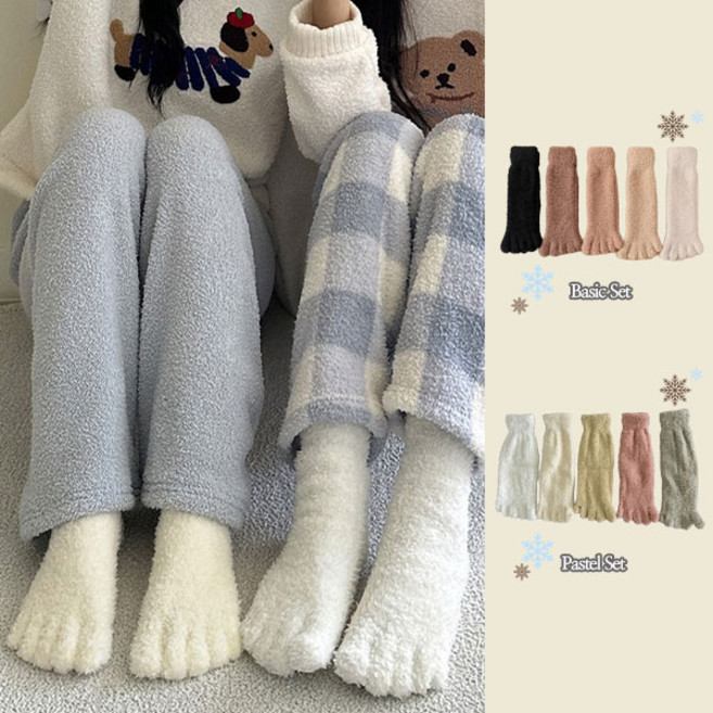 심플 깔끔 베이직 무드 수족냉증 극세사 무압박 양말 세트 / 베어락발가락수면양말5켤레세트