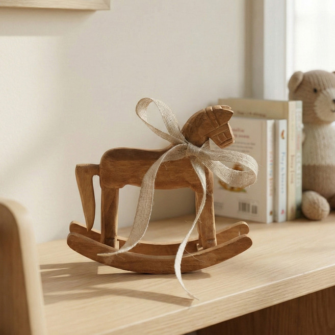 흔들 목마 우드 말 모형 조각 장식 오브제 + 마끈리본