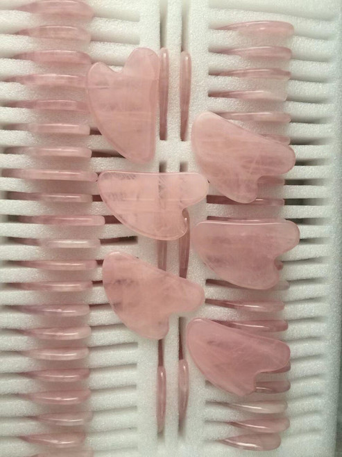 高品質 厚裝 粉晶玉石 面部刮痧板 粉水晶石滾輪, 1個, 如圖所示